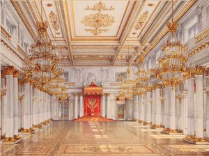 George Hall, Great Throne Hall, i vinterpalatset i St Petersburg - Verk av Konstantin Andreyevich Ukhtomsky (Constantin Oukhtomsky) (1818-1881), akvarell på pa