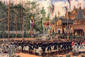 Kröningsalbum av tsar Alexander III av Ryssland (1845-1894) och kejsarinnan Maria Feodorovna (Dagmar av Danmark) (1847-1928) - Kröningsfesten i Sokolniki (Från kröningsalbumet) av Konstantin Apollonovich Savitsky (Constantin Apollon)