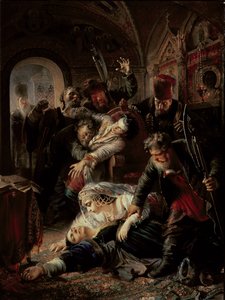 Hyrda lönnmördare som dödar tsar Boris Fyodorovich Godunov Son av Konstantin Egorovich Makovsky