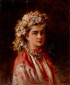 Ung flicka med blomsterkrans av Konstantin Egorovich Makovsky