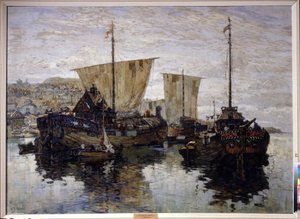 ""Båtar. "Novgorod den store" målning av Konstantin (Constantin) Gorbatov (1876-1945) 1912 Regional Art Gallery, Volgograd
