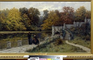 Lazienki Park (Warszawa, Polen). Målning av Konstantin Yakovlevich Kryzhitsky (1858-1911), olja på duk