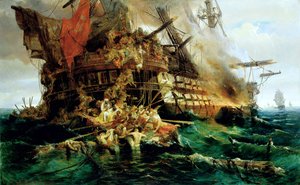 Ett turkiskt krigsskepp i brand av Konstantinos or Constantin Bolanachi