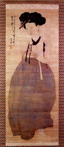 Art Coreen: Porträtt av geisha (Corean flicka i geishadräkt). Tryck från 1758. Privat samling. av Korean School