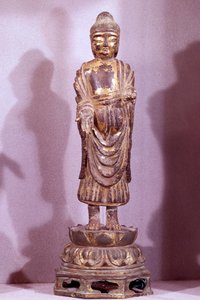 Coreen Art: Buddhastatyett i gyllene brons. Sillaperiod, 800-talet. Hyung pil Chun Collection av Korean School