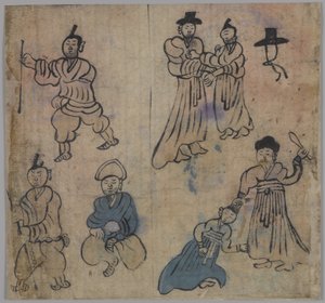 Genre Scene, 1 av 4, 1800-talet (bläck & wc på papper) av Korean School