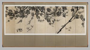 Grapevines and Chipmunks, c.1800 (Skärm med åtta paneler: bläck på papper) av Korean School
