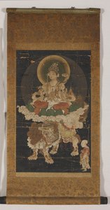 Manjushri (färg på siden, monterad som en hängande rulle) av Korean School