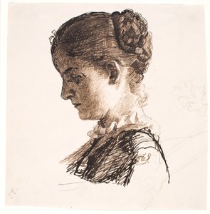Konstnärens syster Elisabeth. Profil t.v. Flätor Frisyr av Kristian Zahrtmann