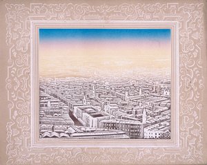 Flygfoto över London med dekorativ bård, c1845