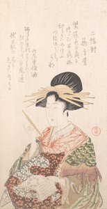 Kurtisan med bok och hårnål, 1800-talet. av Kubo Shunman