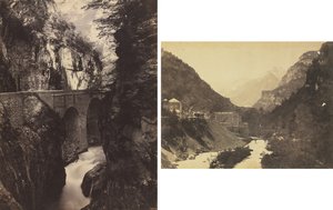 Vägen till Eaux-Chaudes, Pyrenéerna (framsidan); Eaux-Chaudes, Pyrenéerna (baksida) av Kubo Shunman