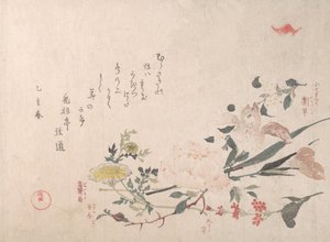 Rose, Iris, Primrose och Daisy, 1815. av Kubo Shunman
