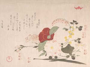 Spring Rain Collection Harusame shu, vol. 2: Snittblommor: Klematis, Buss..., 1815 Oxens år. av Kubo Shunman