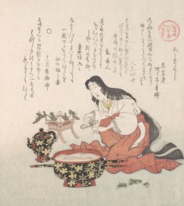 Kvinna som klipper sina naglar efter att ha samlat örter, 1800-talet. av Kubo Shunman