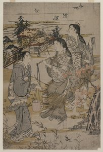Kvinnor med salthinkar, Noda Tama-floden i Mutsu-provinsen, sent 1780-tal. av Kubo Shunman