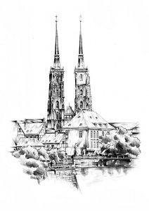 Wrocławs katedral vid floden av Kulik