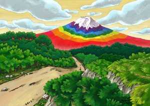 En enkel väg och det regnbågsfärgade berget Fuji , 2023 (digital målning)