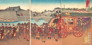 Utsikt över den kejserliga vagnen, 1889 Meiji 22., 1889. av Kunitoshi