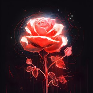 En skiss av en blommande röd ros, med bara en blomma och några detaljerade linjer 1