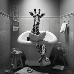 Glad giraff sitter på toaletten med tidning 2