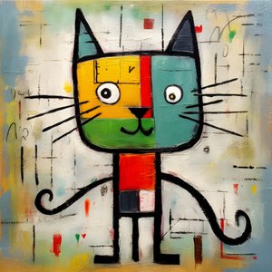 Söt katt, i stil med Picasso, Joan Miro och Basquiat 1