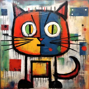 Söt katt, i stil med Picasso, Joan Miro och Basquiat 2