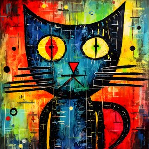 Söt katt, i stil med Picasso, Joan Miro och Basquiat 3