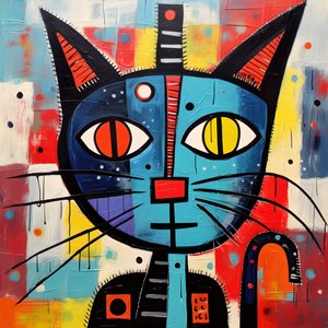 Söt katt, i stil med Picasso, Joan Miro och Basquiat 4