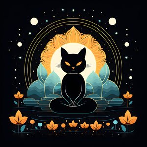 Katt i meditation sitter på en lotusblomma 3