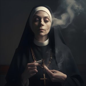 Nunna med diamanthalsband som röker en rulle cigarr 2