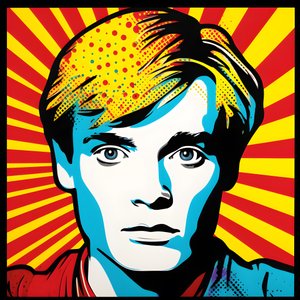 Popkonstporträtt, halvkropp, Färgglad, grafisk, Morgon, i stil med Andy Warhol, Roy Lichtenstein, Robert Rauschenberg, Jasper Johns, Keith Haring 2
