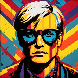 Popkonstporträtt, halvkropp, Färgglad, grafisk, Morgon, i stil med Andy Warhol, Roy Lichtenstein, Robert Rauschenberg, Jasper Johns, Keith Haring 3