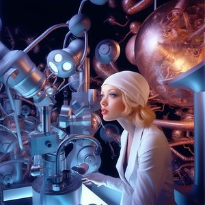 Superupplöst elektronmikroskop skott av kvinna i konstnärlig stil av David LaChapelle 3