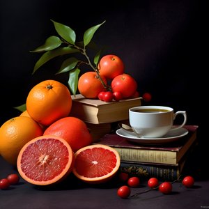 Citrusfrukter röd bok kaffe 3