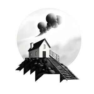 en illustration av ett hus med solpaneler på, med en stor pil bakom som pekar åt höger och uppåt 2