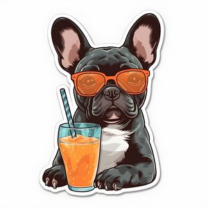 klistermärken, coola franska bulldoggar, dricka en cocktail 1
