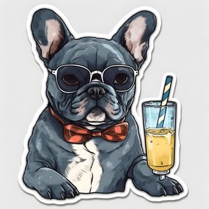 klistermärken, coola franska bulldoggar, dricka en cocktail 4
