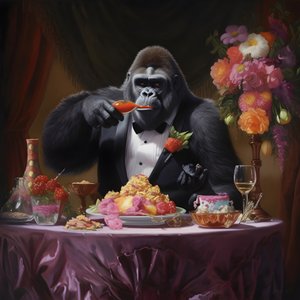 en gorilla som äter 1