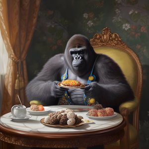 en gorilla som äter 3