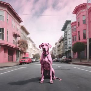 en rosa hund mitt i staden san francisco 1