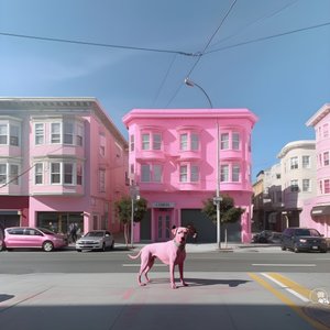 en rosa hund mitt i staden san francisco 2