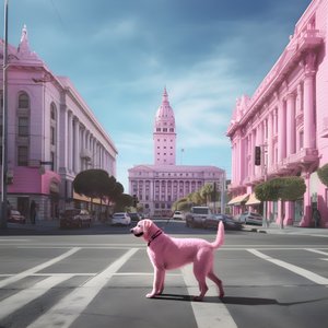 en rosa hund mitt i staden san francisco 3