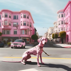 en rosa hund mitt i staden san francisco 4