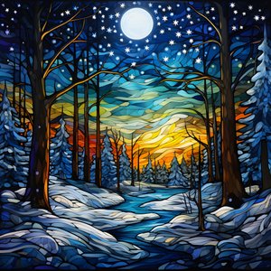en scen från den snöiga skogen med stjärnor 1