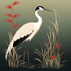 en vacker japansk illustration av en kran och bambu 4