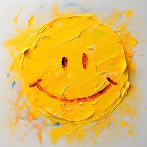 gul smiley målad i impasto 1