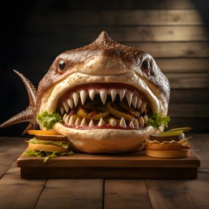 stor hajhuvud cheeseburgare med nötkött på träskiva 2