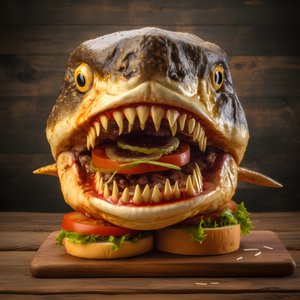 stor hajhuvud cheeseburger med nötkött på träskiva 4