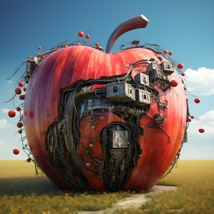 stort äpple i ett fält med många små fönster 4
